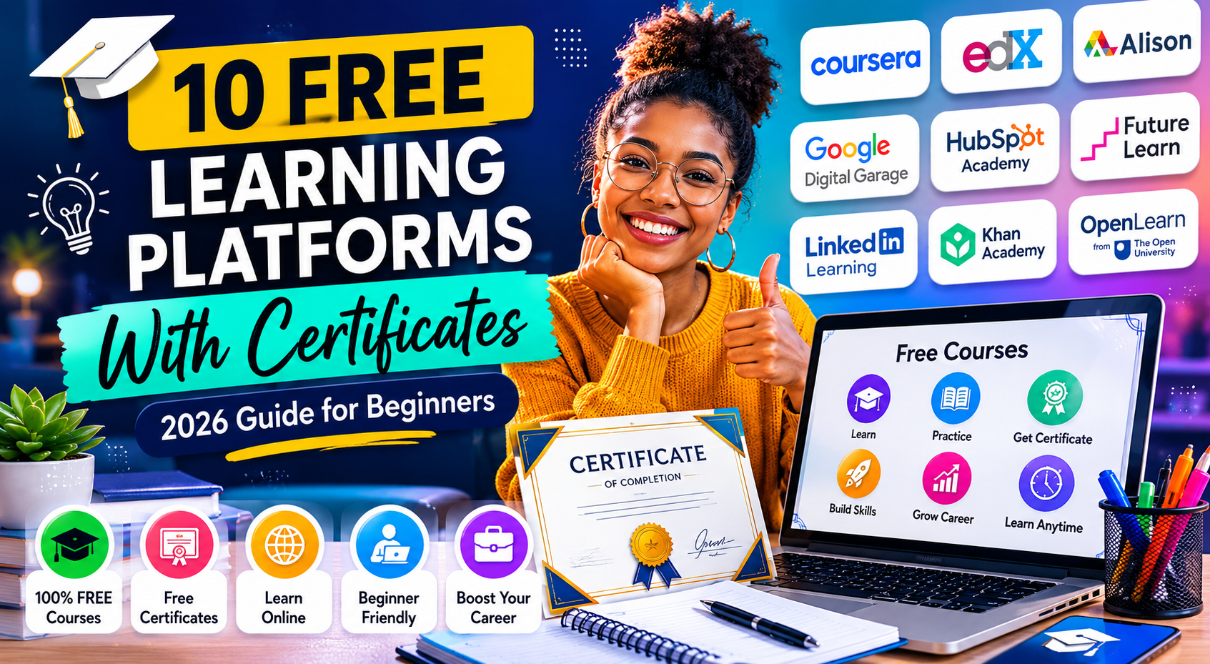 10 Free Learning Platforms With Certificates for beginners learning online in 2026
